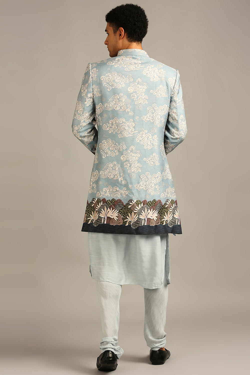 Cloud Printed Longline Jacket With Kurta Set