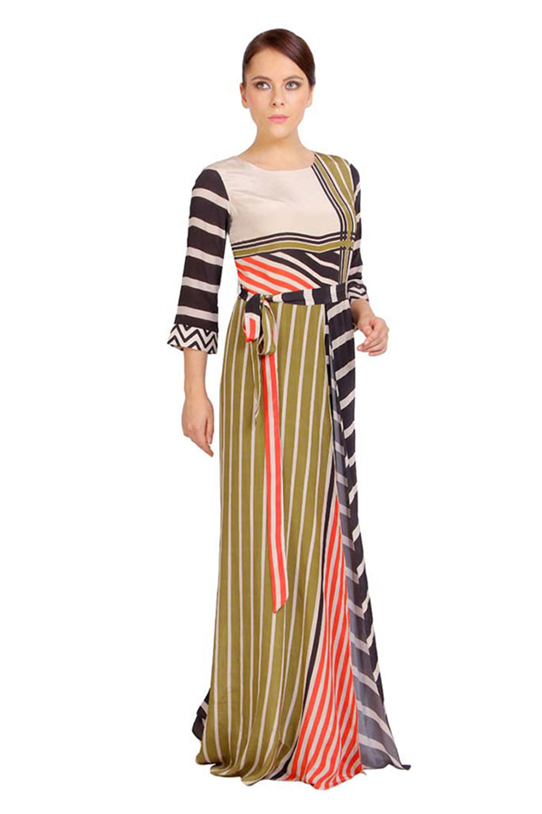 Strip Printed Umpsuit With Waist Tie-Up