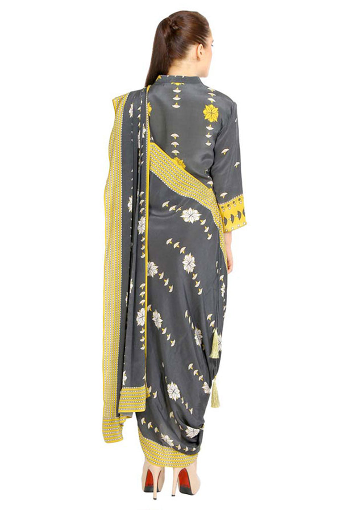 Bagru Printed Pre-Stitched Saree With Top