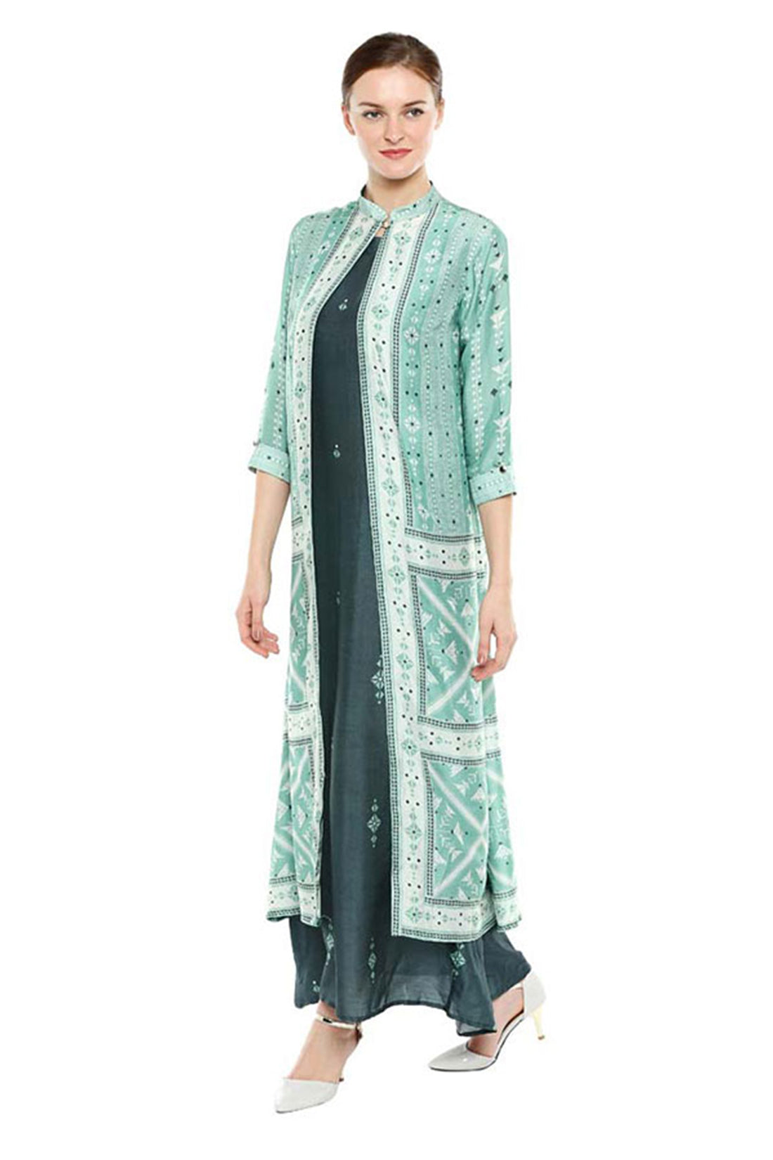 Azulejos Printed Long Dress With Jacket