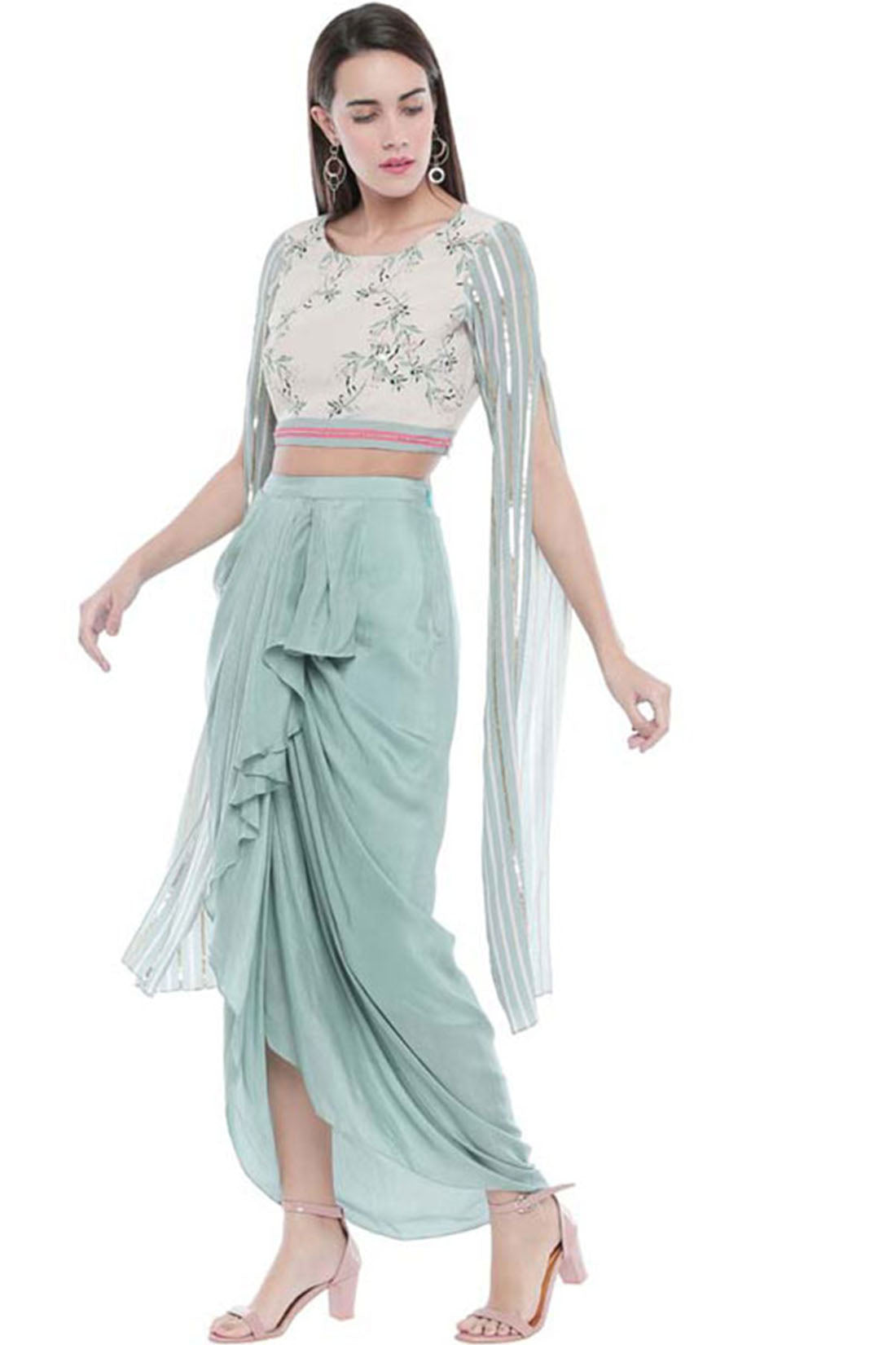 Palash Printed Drape Skirt With Crop Top