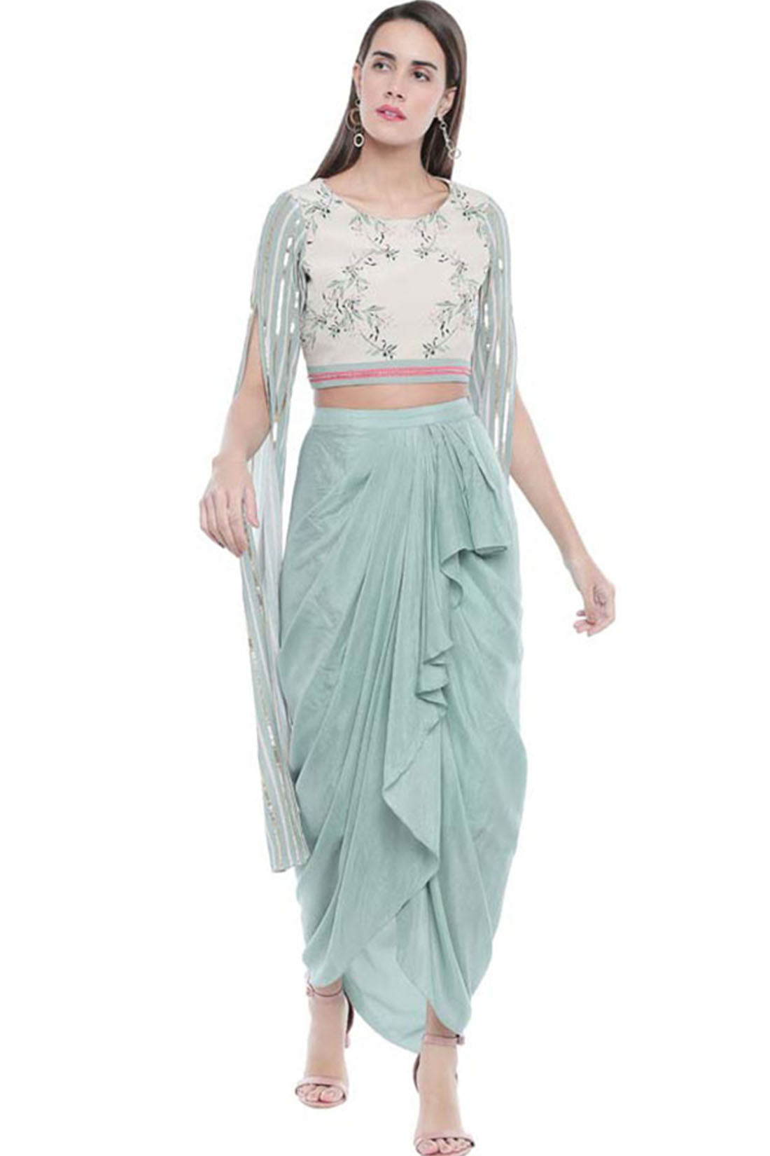 Palash Printed Drape Skirt With Crop Top