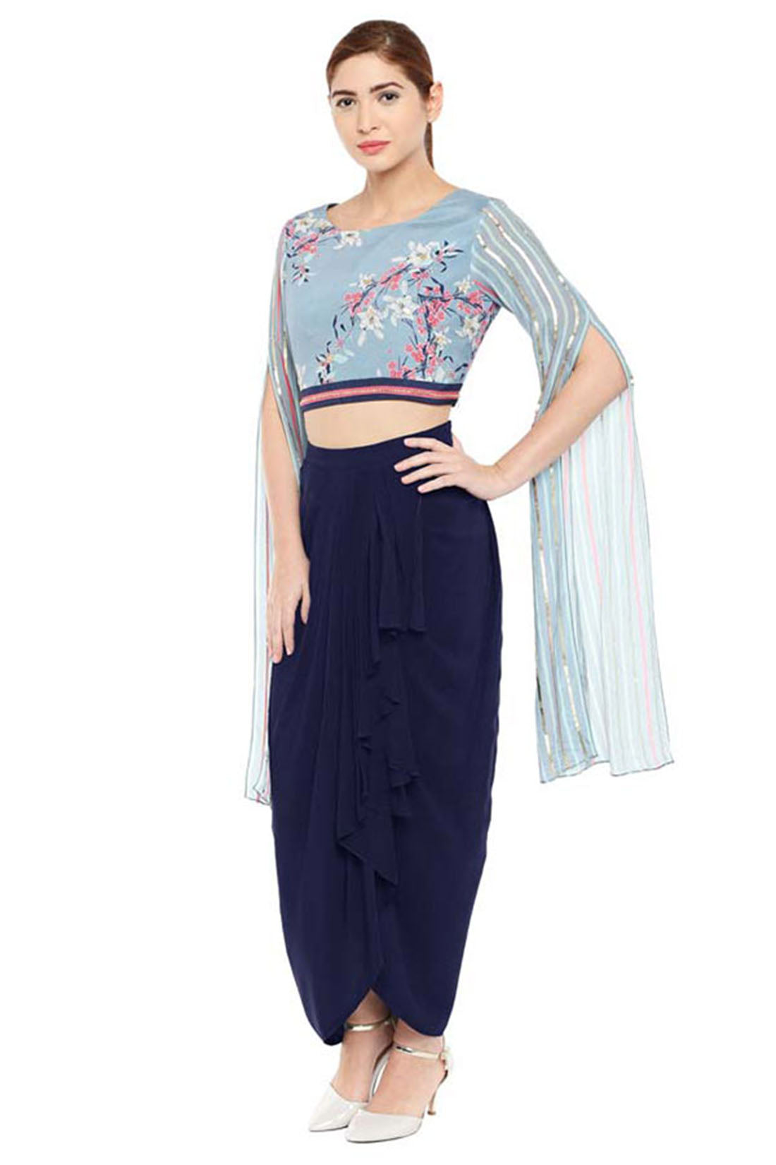 Palash Printed Drape Skirt With Crop Top