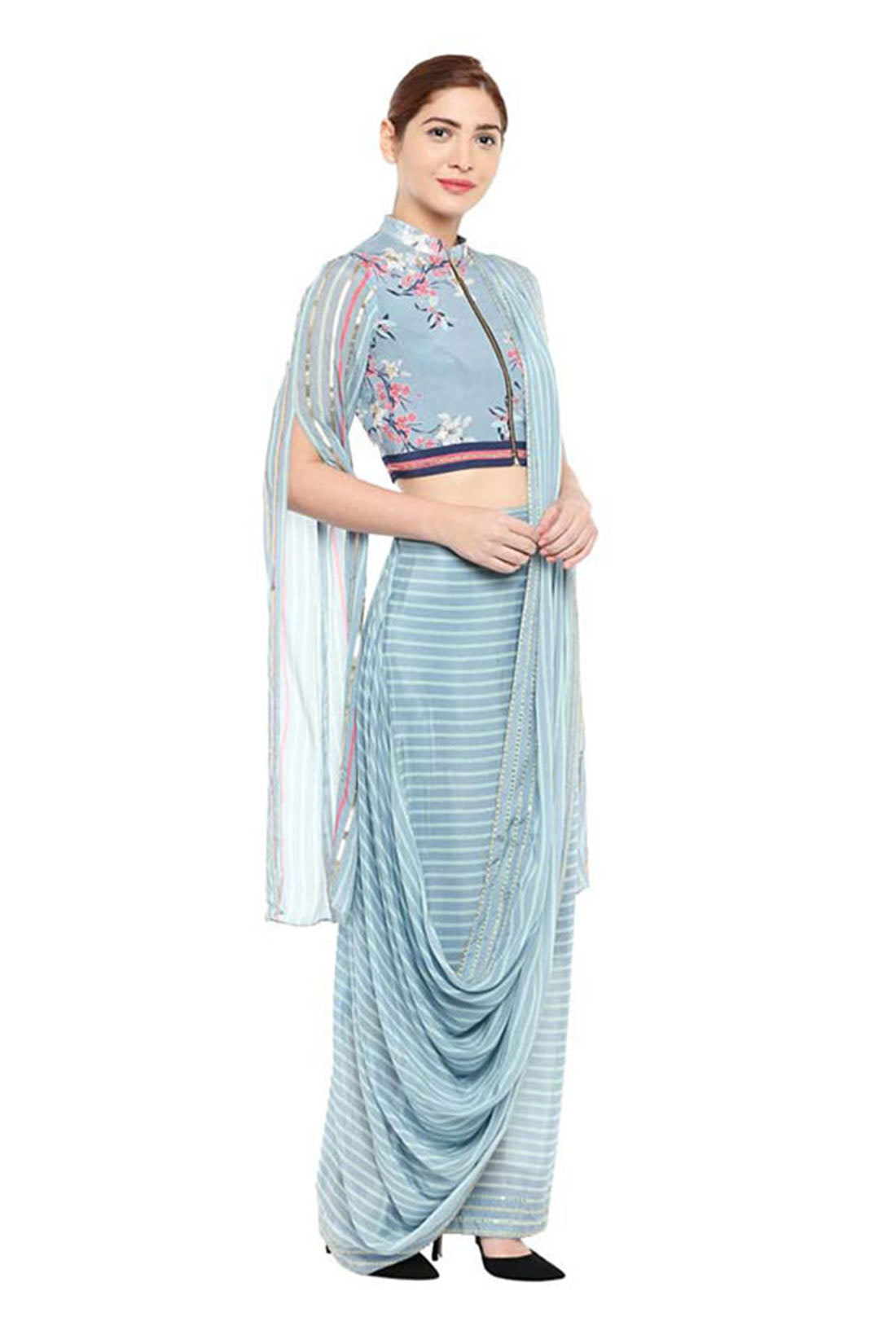 Palash Printed Pre-Stitched Saree With Crop Top