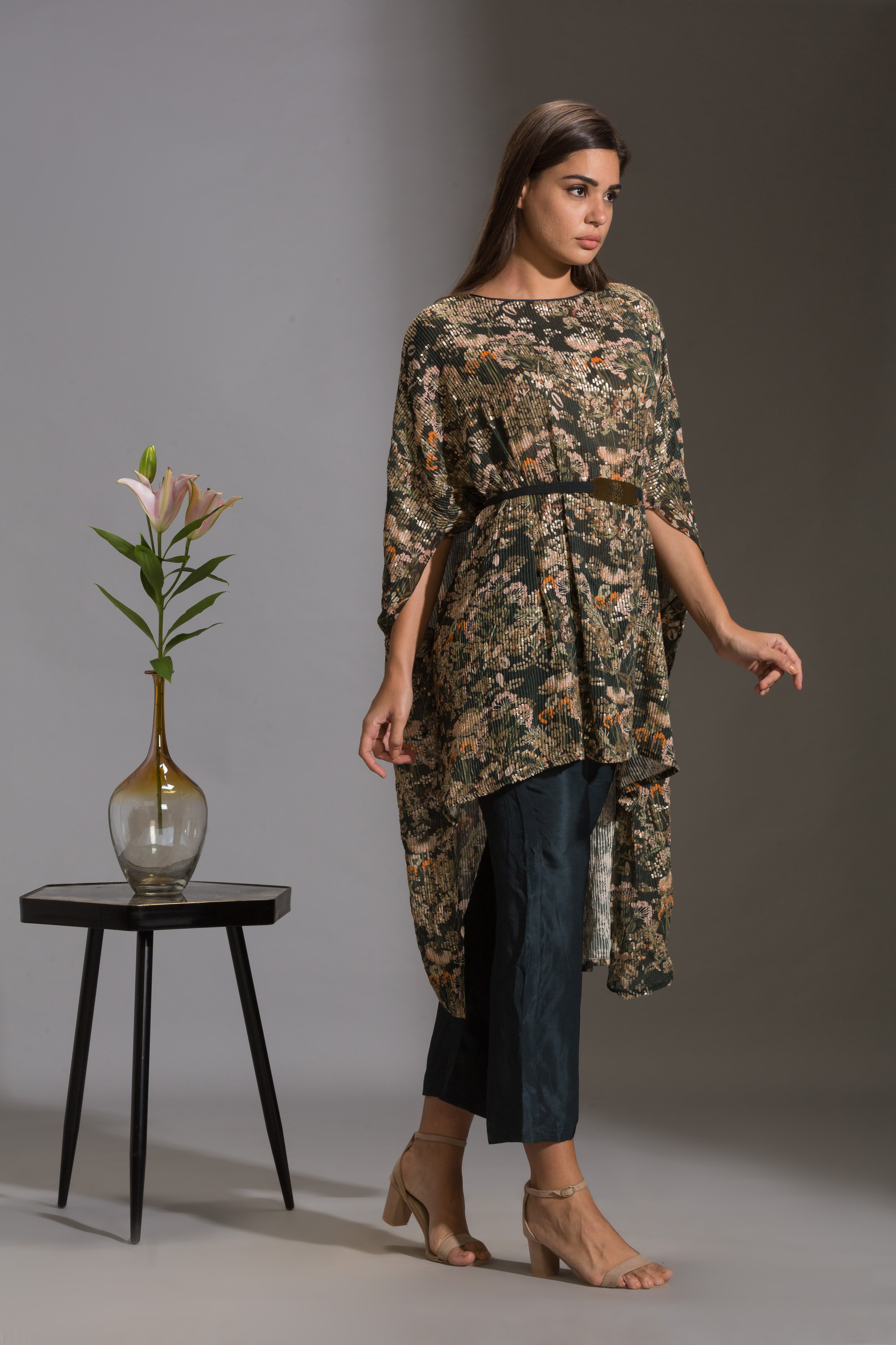 Night Shade Sequin Kaftaan Top And Pants