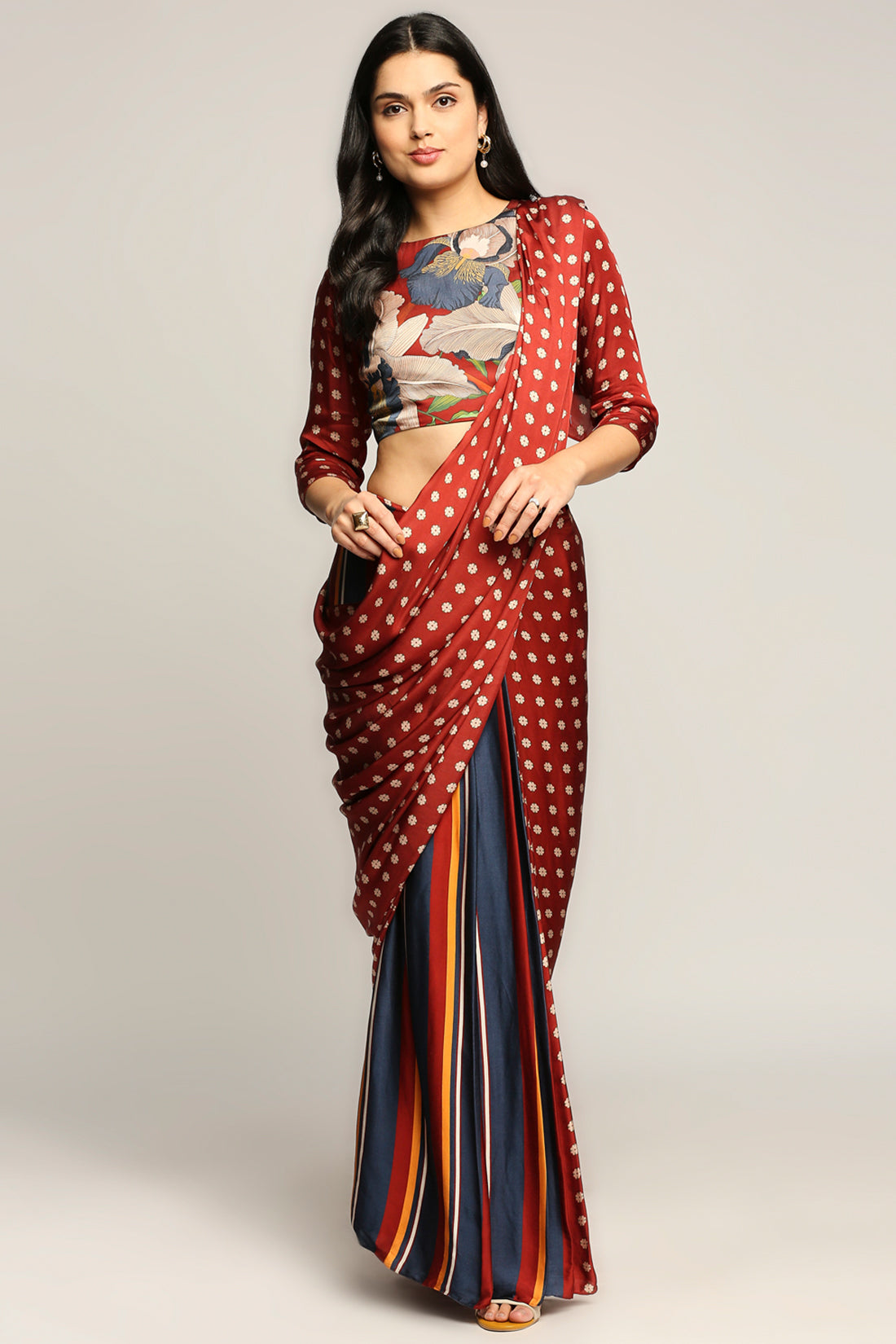 Orchid Bloom Printed Pre-Stitched Saree With Blouse