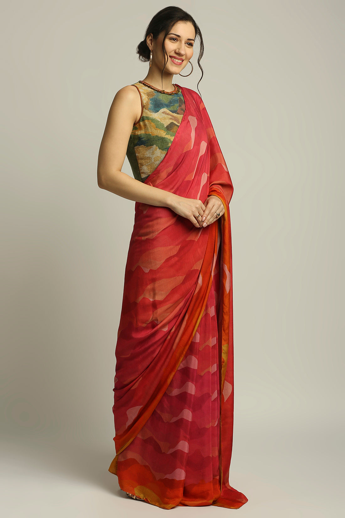 Dune Shadow Printed Pre-Stitched Saree With Blouse