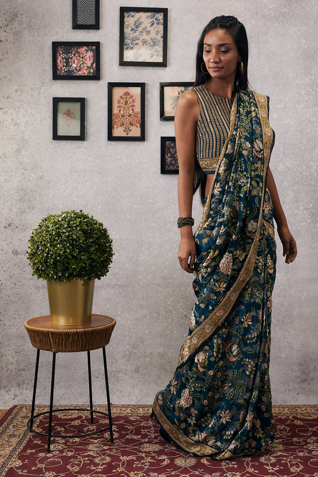 Mehr Embroidered Pre-Draped Saree