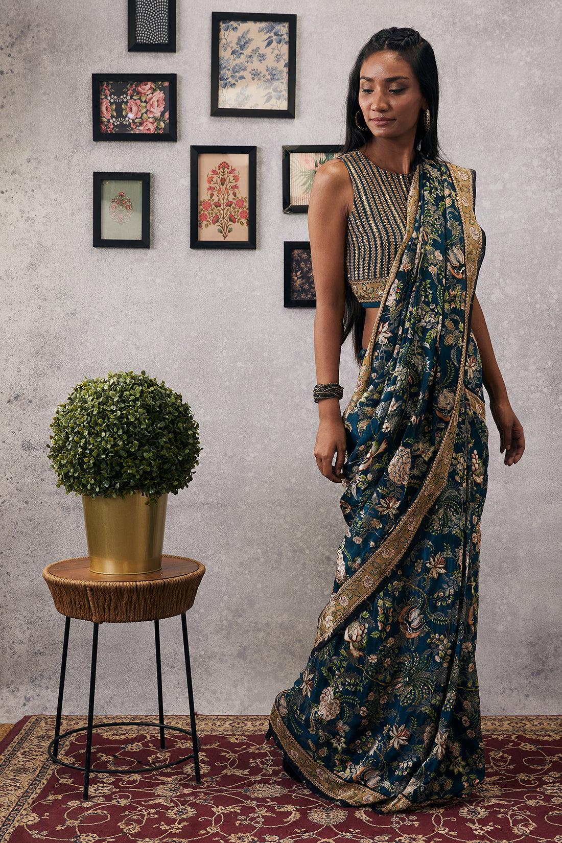 Mehr Embroidered Pre-Draped Saree