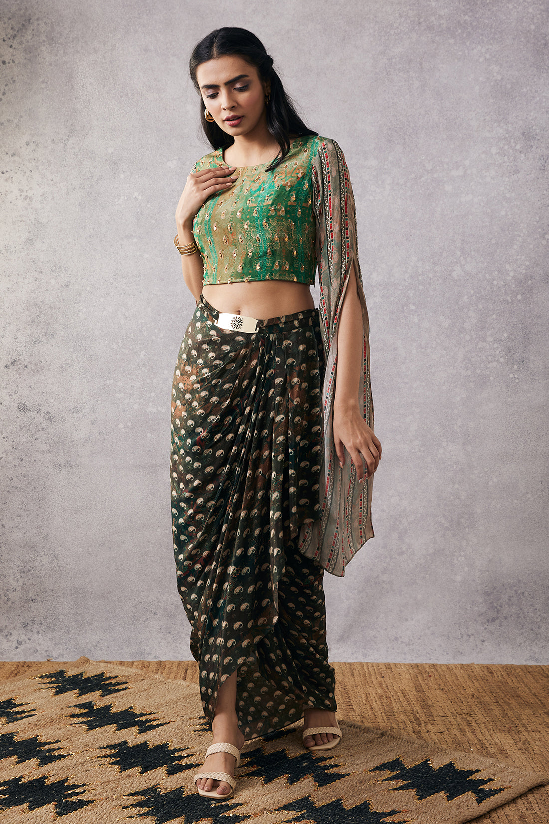 Ikaya Embroidered Top With Drape Skirt