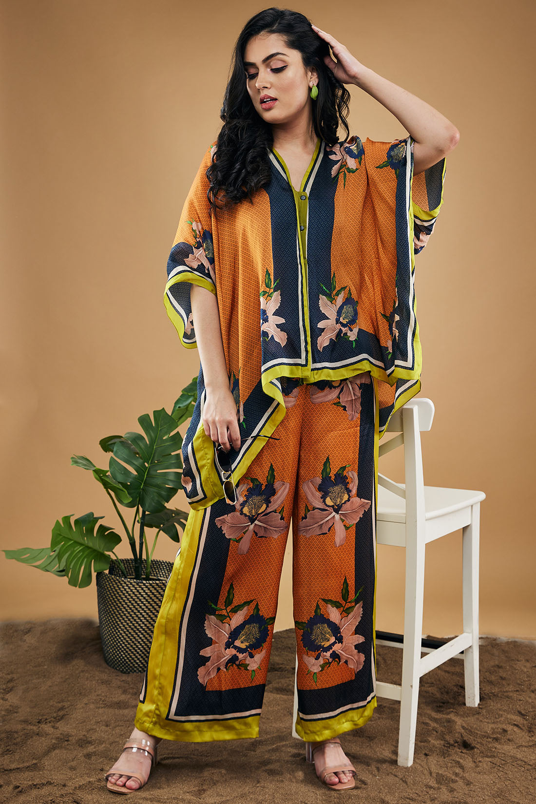 Orchid Bloom Printed Kimono Shirt With Pants