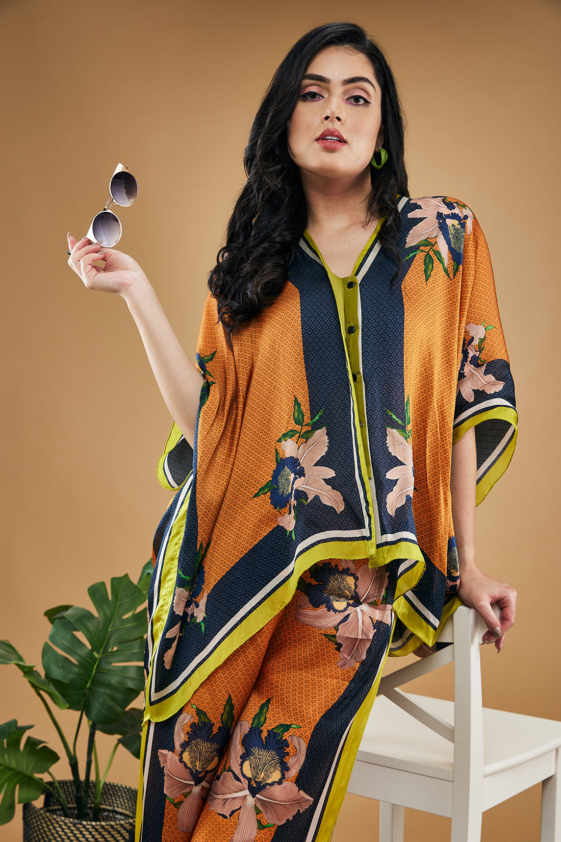 Orchid Bloom Printed Kimono Shirt With Pants