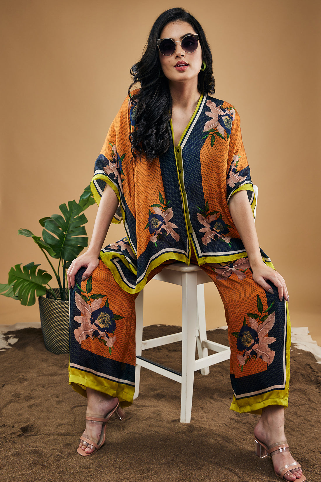 Orchid Bloom Printed Kimono Shirt With Pants
