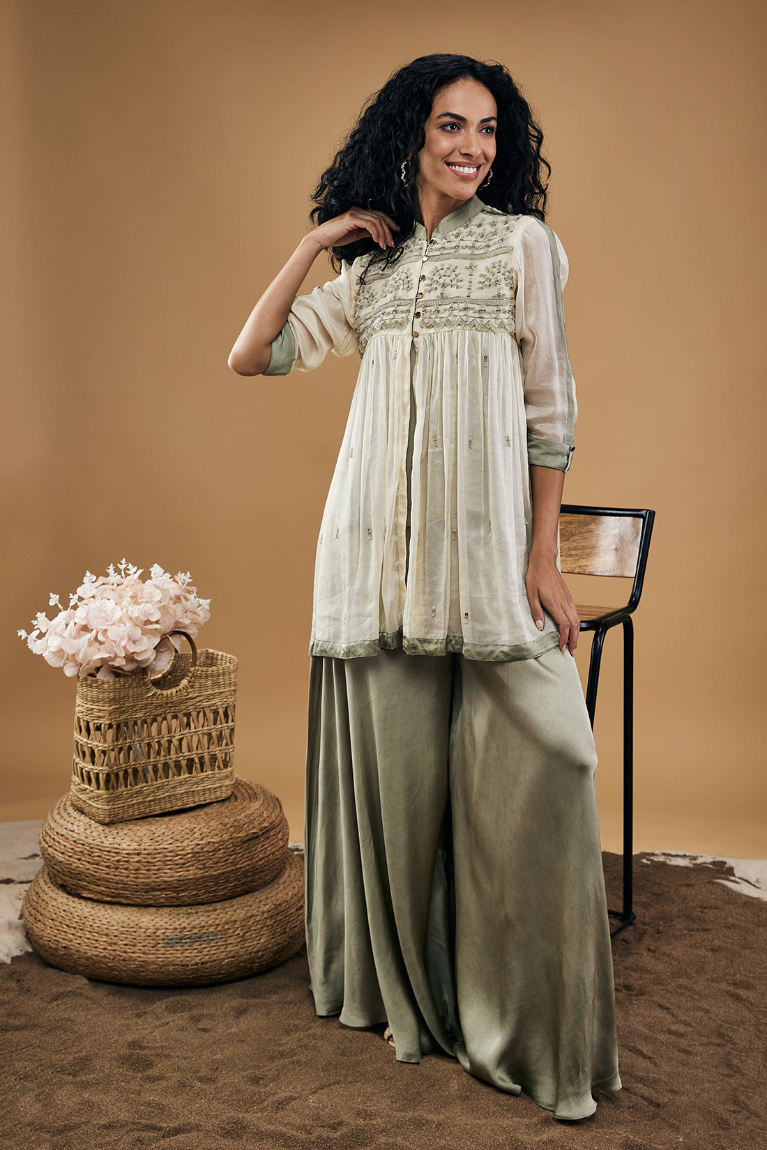 Azra Embellished Top With Flared Pants