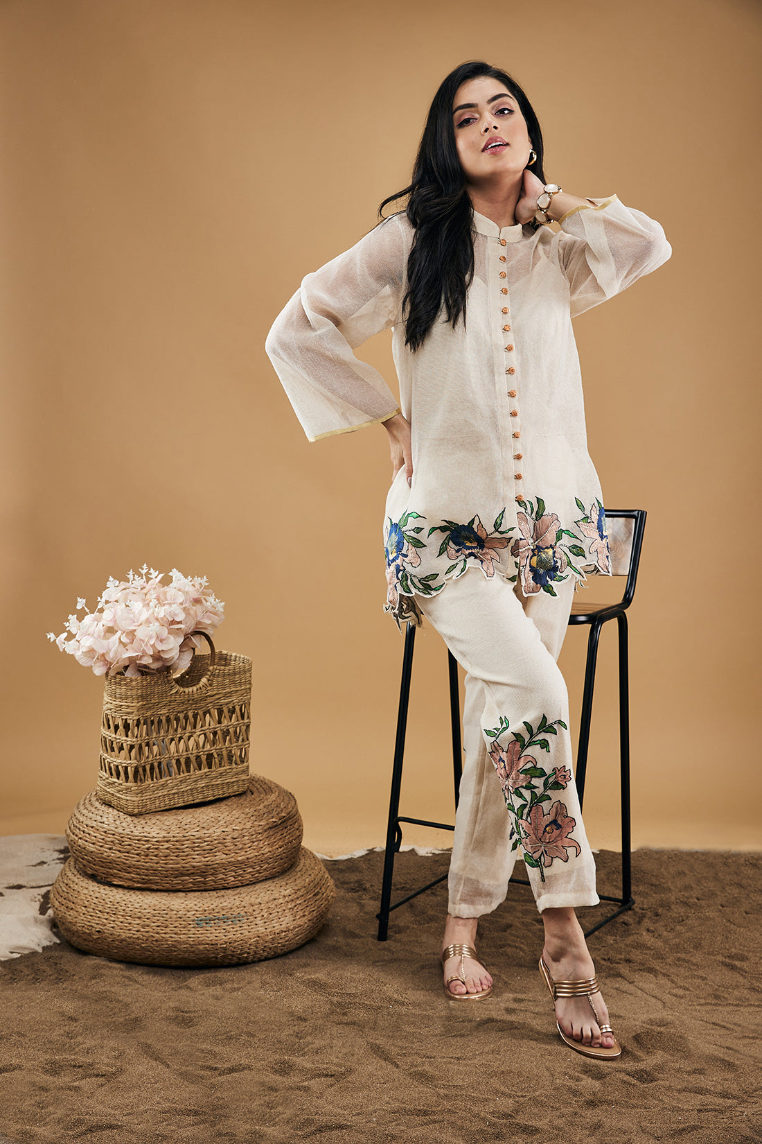 Orchid Bloom Applique Top With Pants