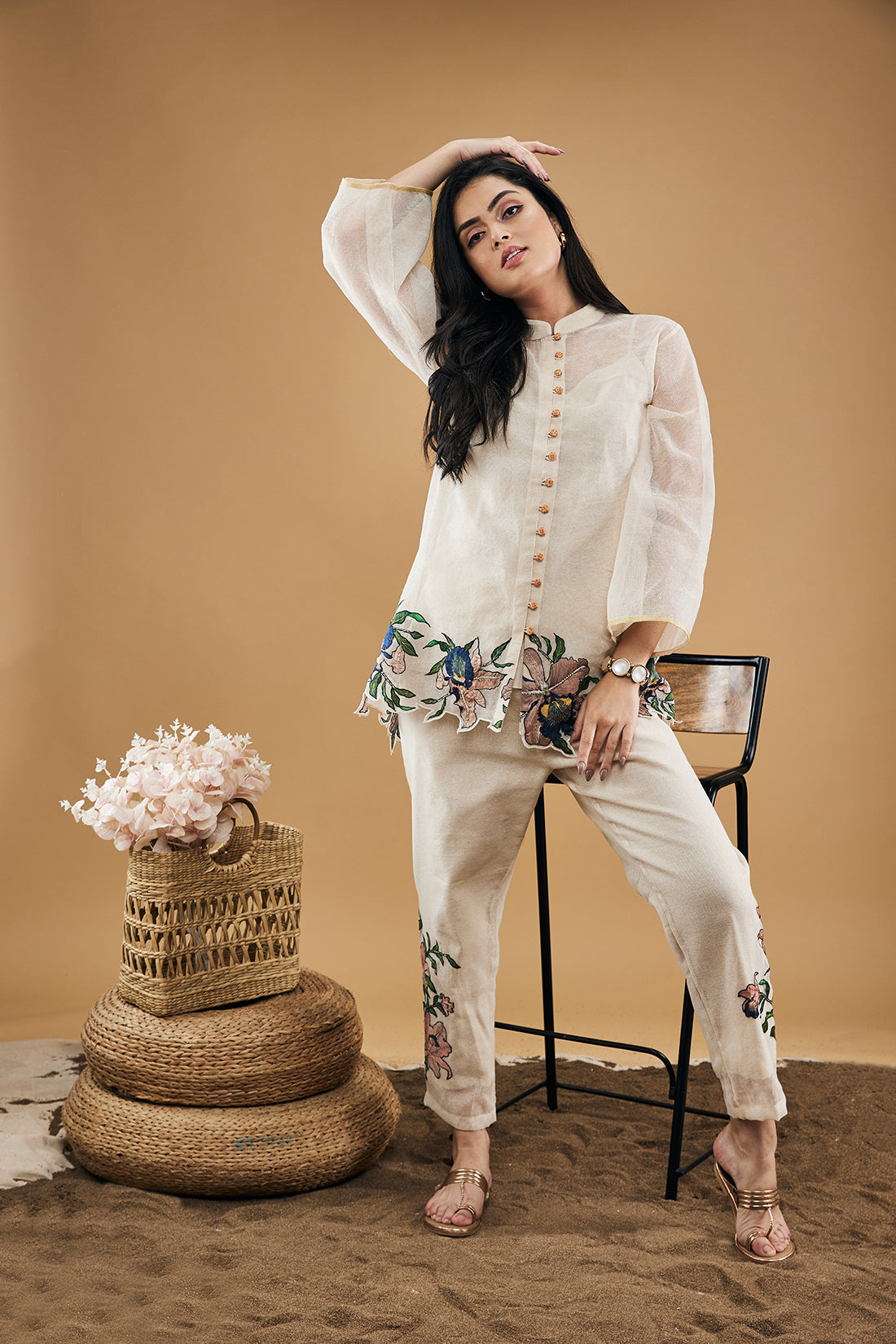 Orchid Bloom Applique Top With Pants