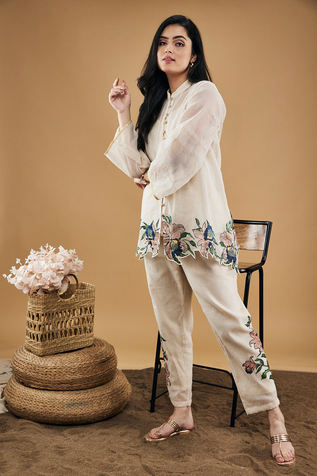 Orchid Bloom Applique Top With Pants