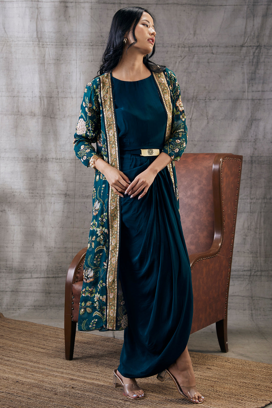 Mehr Drape Dress With Printed Jacket