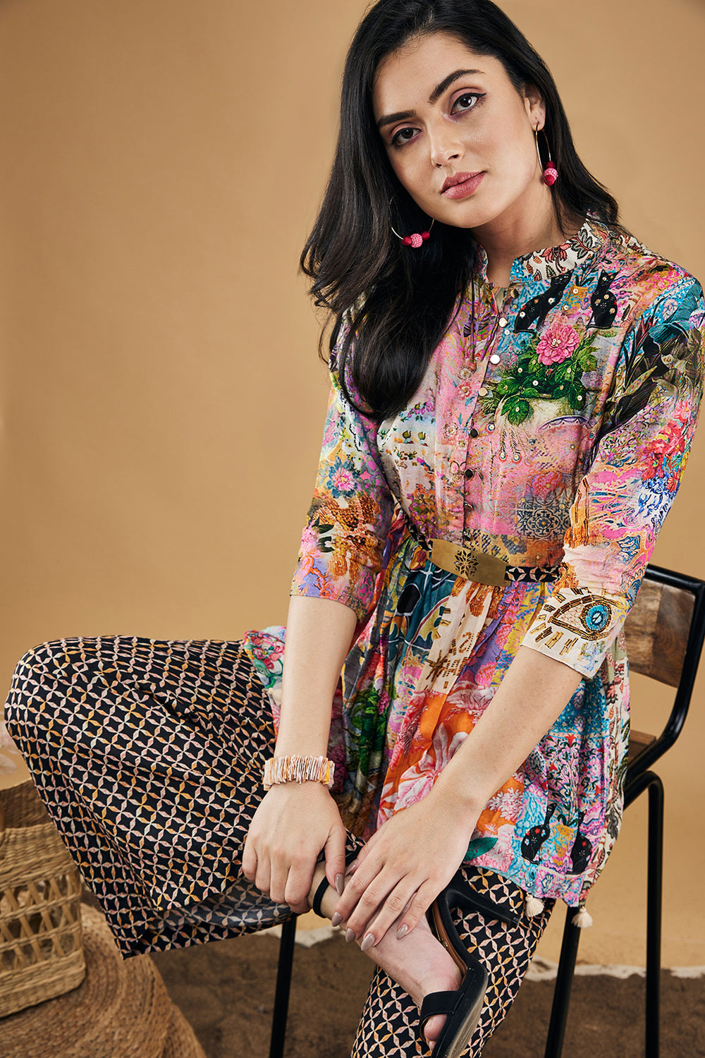 Tropical Twilight Printed Embroidered Kurta Set