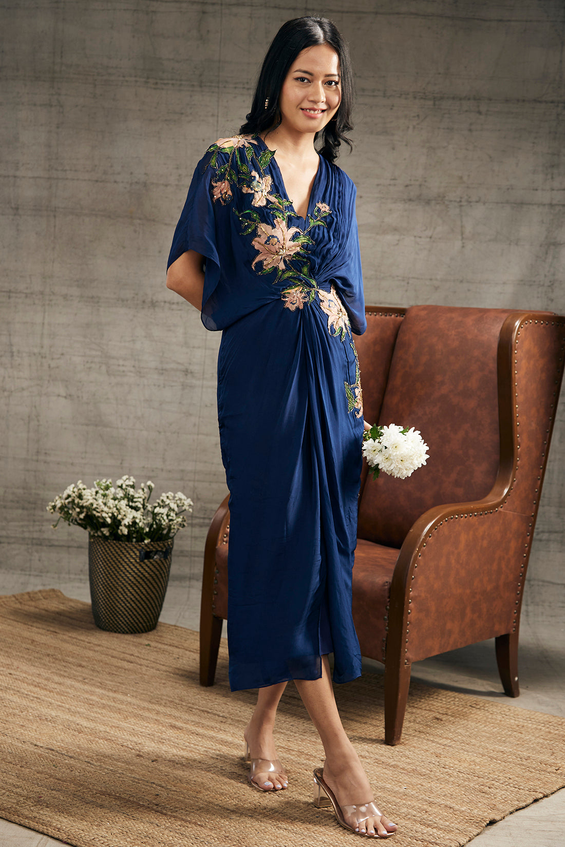 Orchid Bloom Embroidered Patchwork Dress