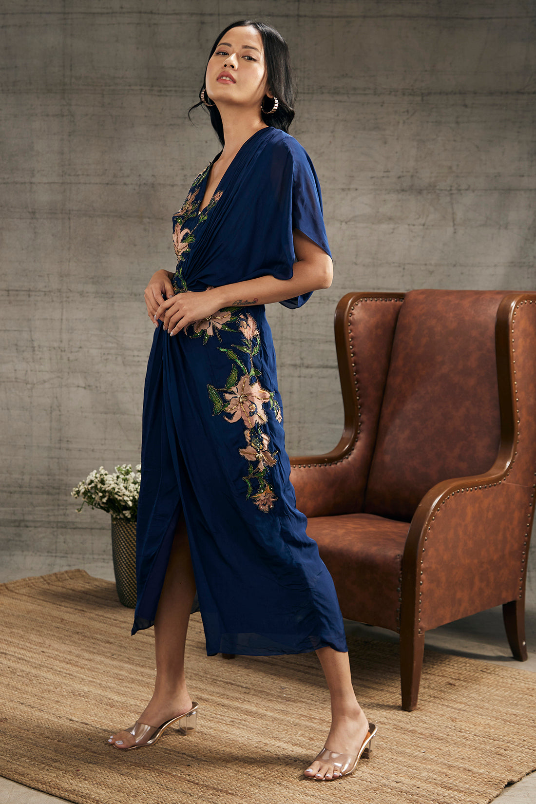 Orchid Bloom Embroidered Patchwork Dress