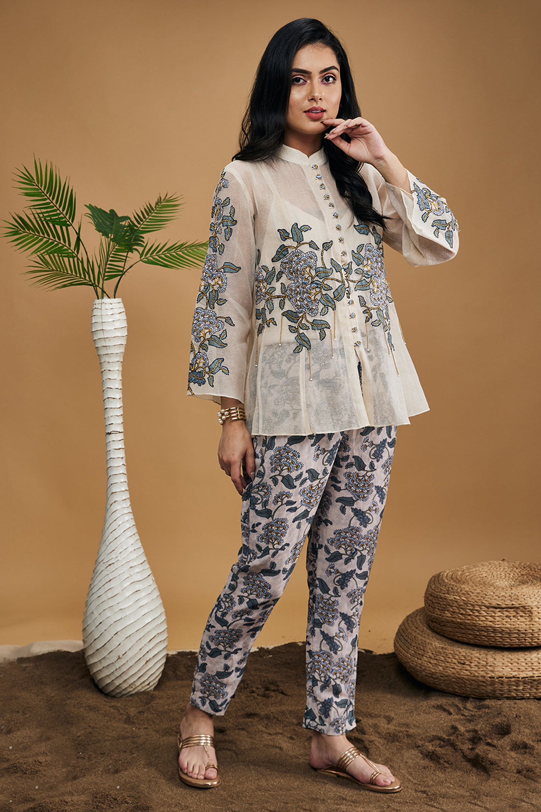 Yasmin Applique Shirt Top With Pants