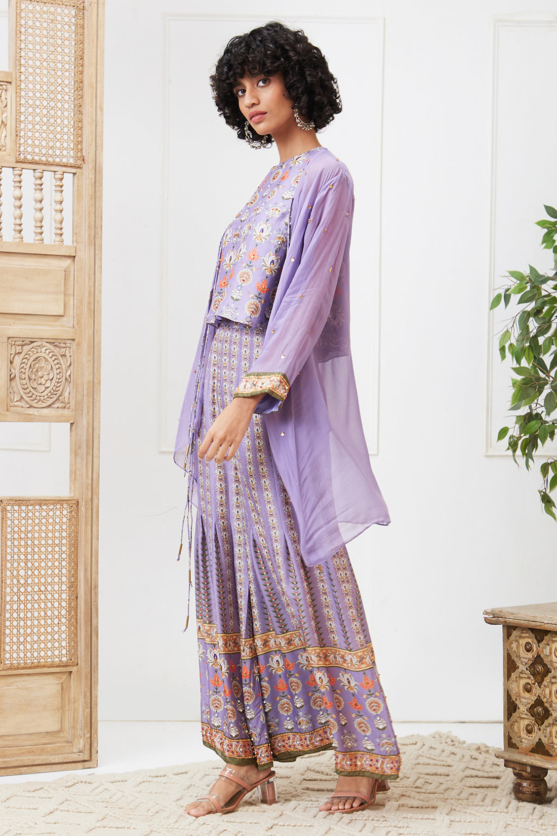 Tabriz Embroidered Pleated Pant Set With Jacket