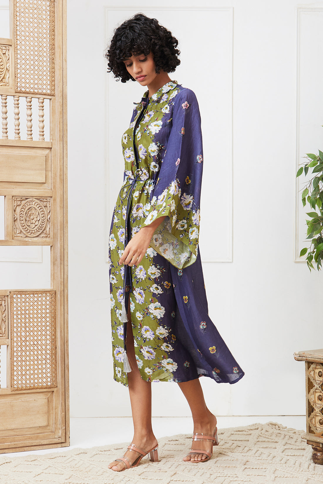 Tasnim Embellished Dress With Waist Tie-Up