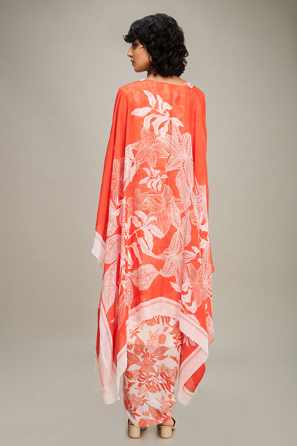 Ahyana Printed Drape Dress With Cape