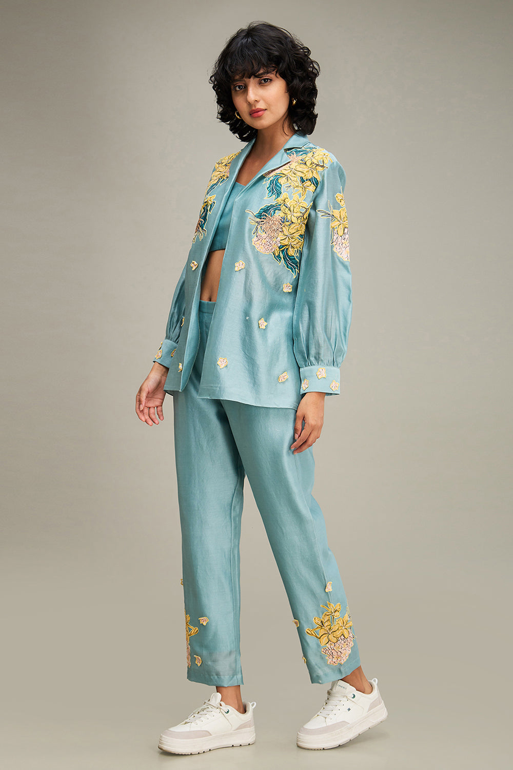 Zinnia Applique Co Ord Set With Jacket