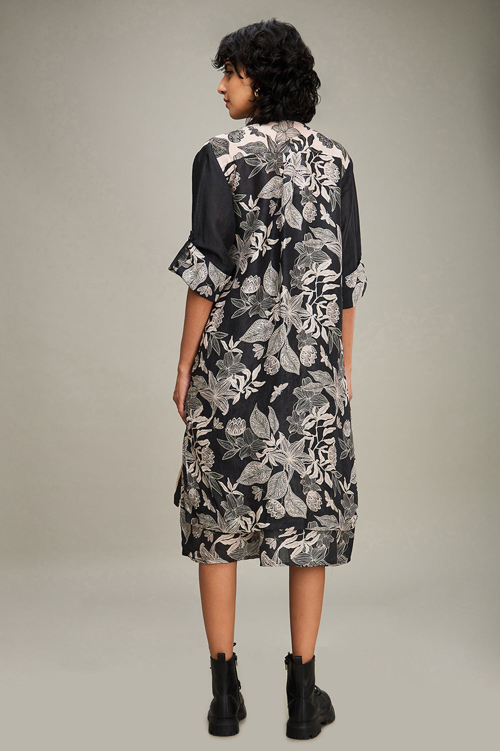 Black Ahyana Printed Long Dress And Jacket