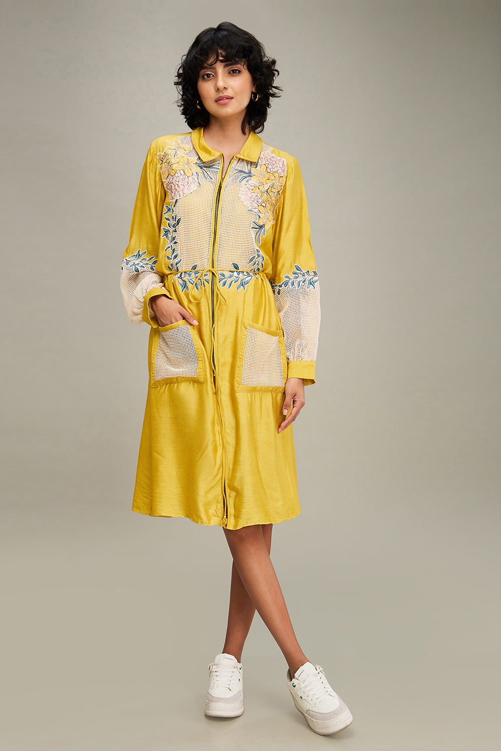 Yellow Zinnia Applique Long Dress