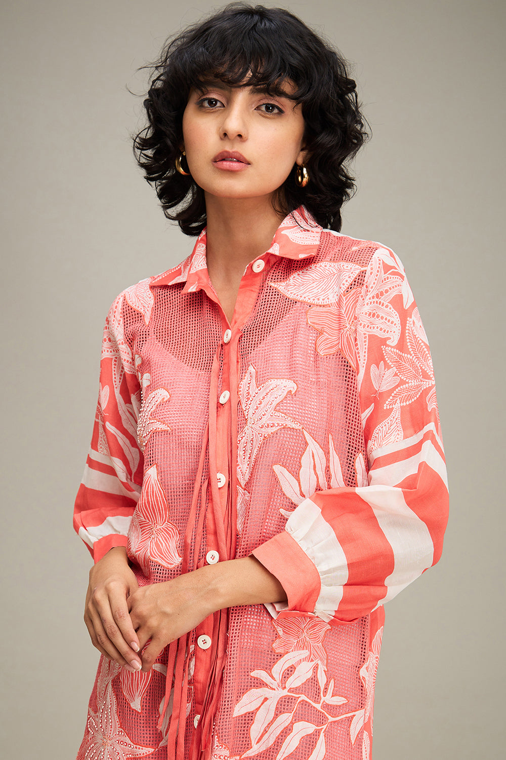 Pink Ahyana Applique Shirt Dress