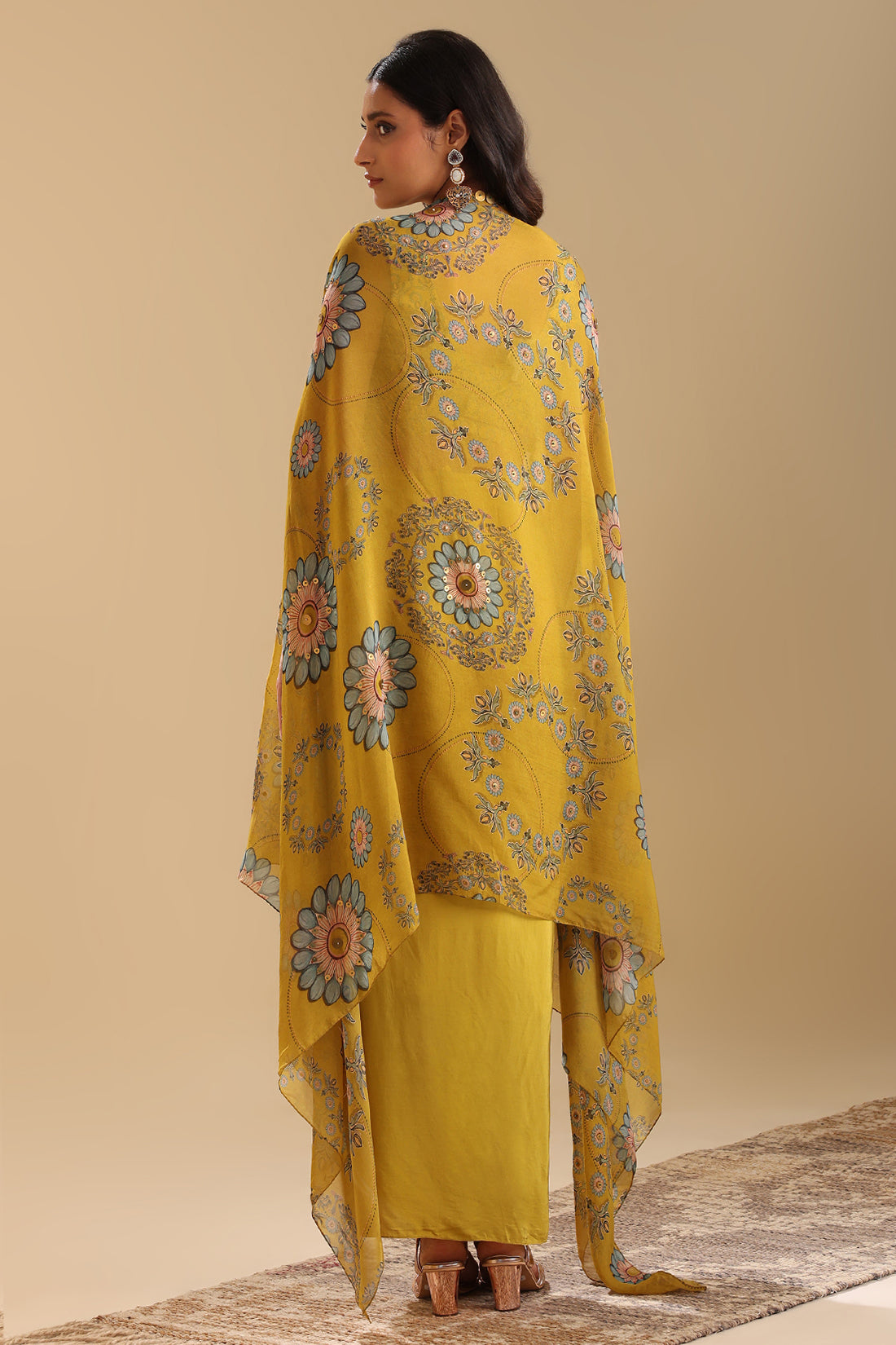 Eraya Embellished Drape Skirt Set With Cape