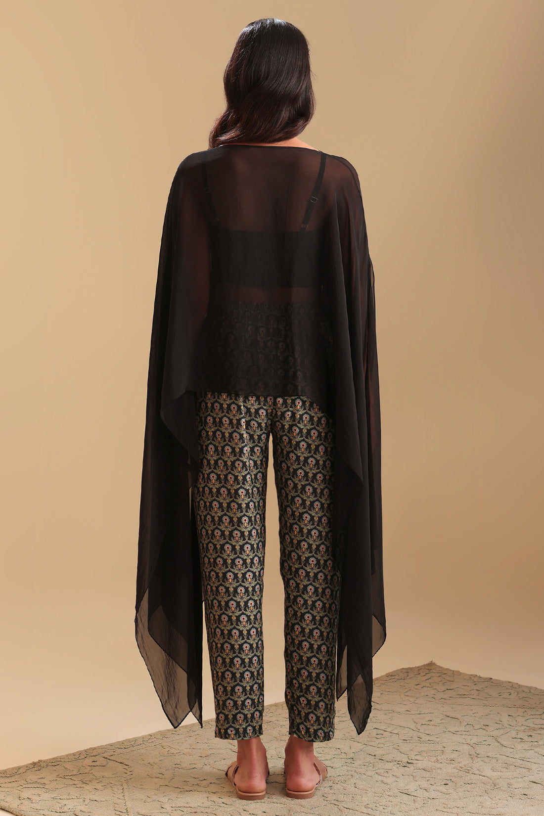 Black Eraya Printed Jumpsuit With Cape