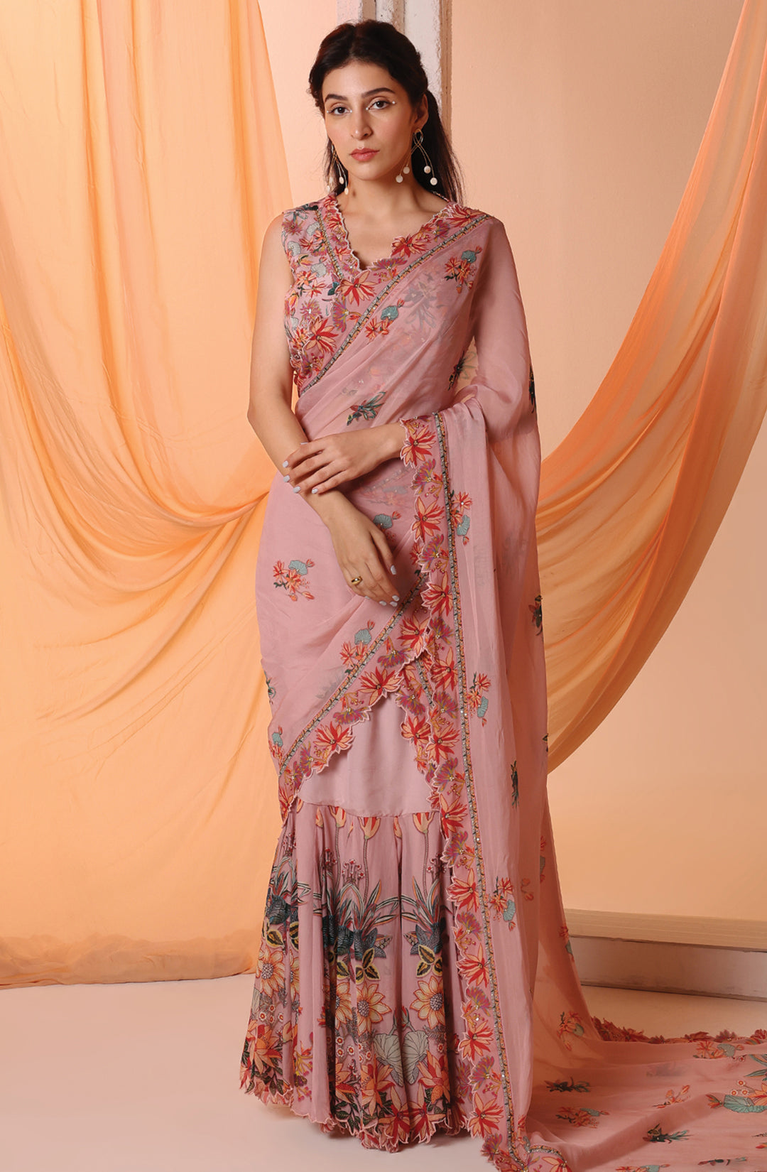 Aarani Embroidered Pre-Stitch Saree Set