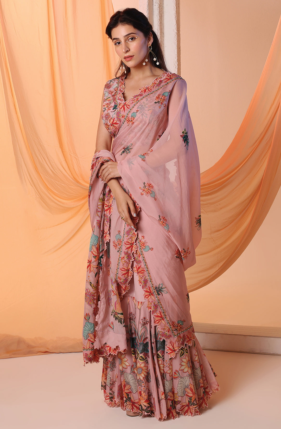 Aarani Embroidered Pre-Stitch Saree Set
