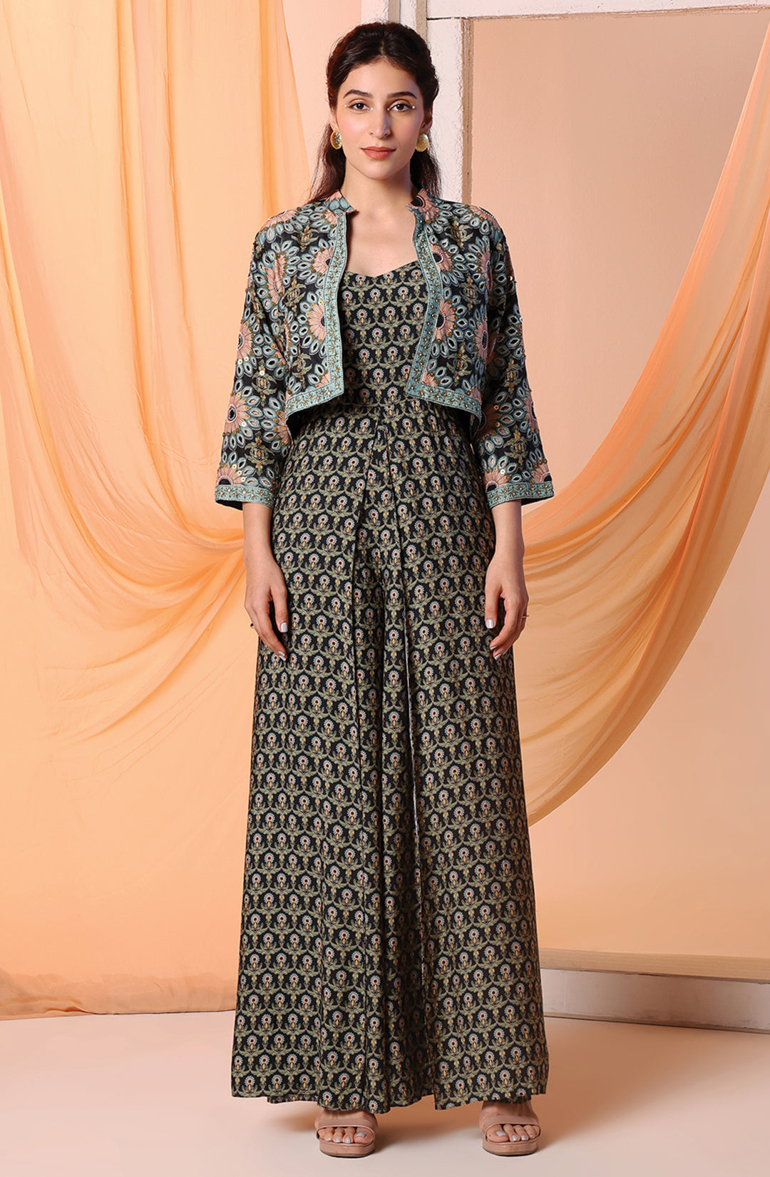Eraya Embellished Printed Jumpsuit Set