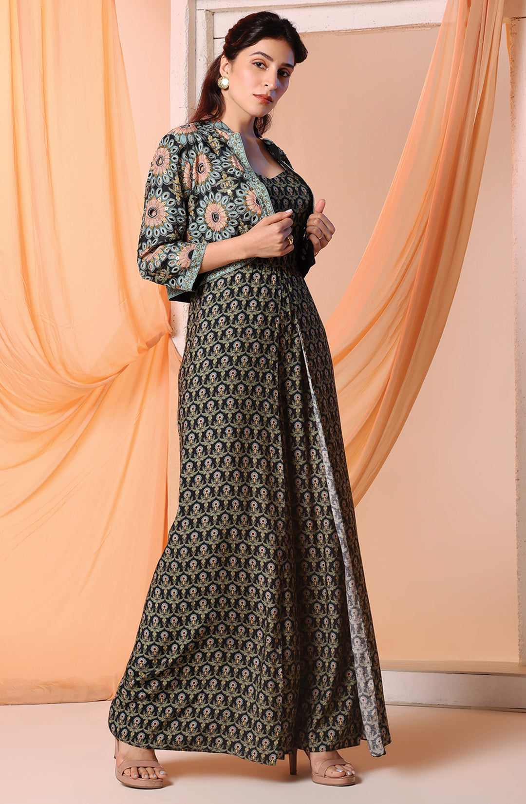 Eraya Embellished Printed Jumpsuit Set