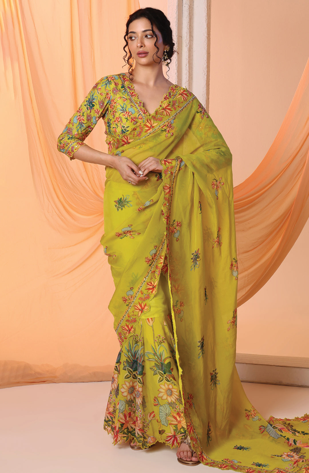 Aarani Embroidered Pre-Stitch Saree Set
