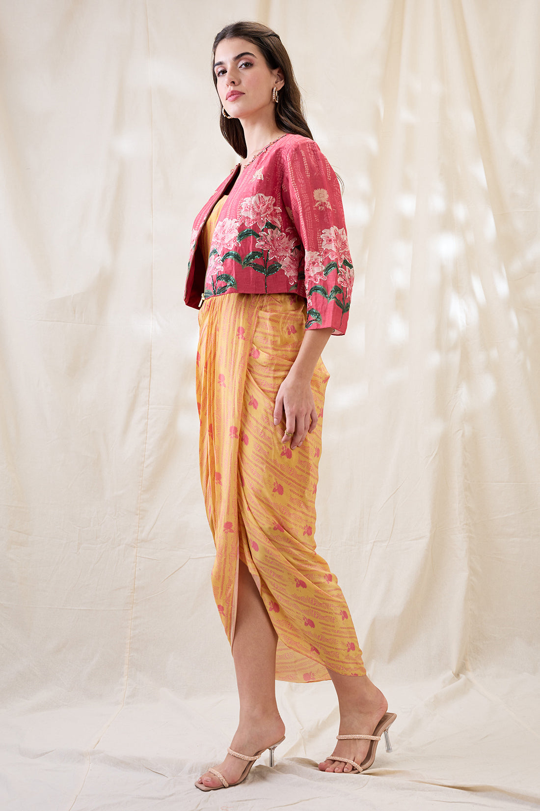 Ravya embellished drape dress set