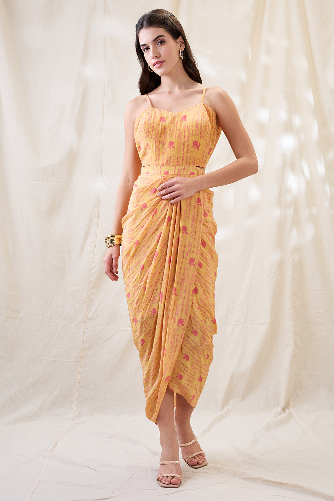 Ravya embellished drape dress set