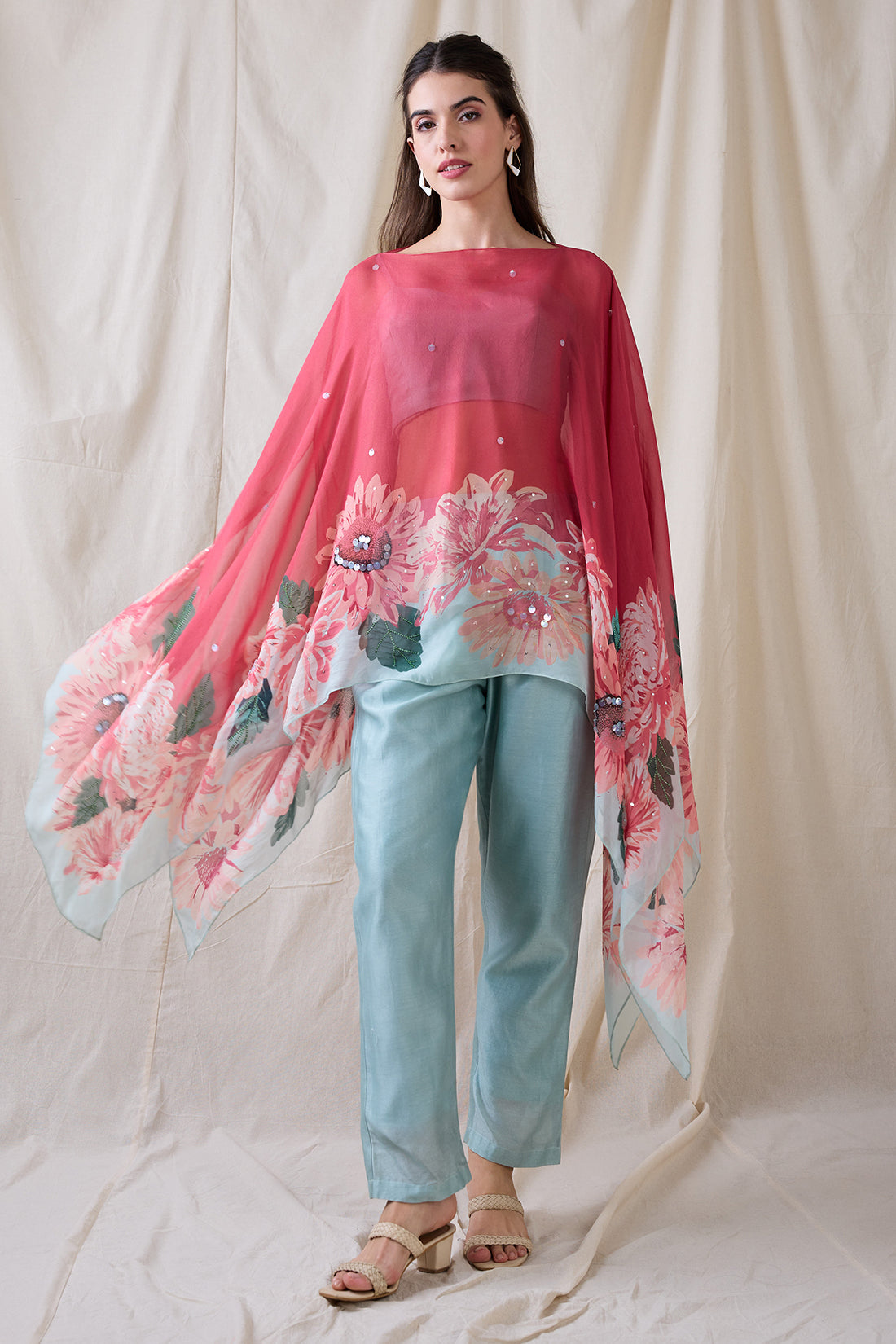 Ravya co-ord set with embellished cape