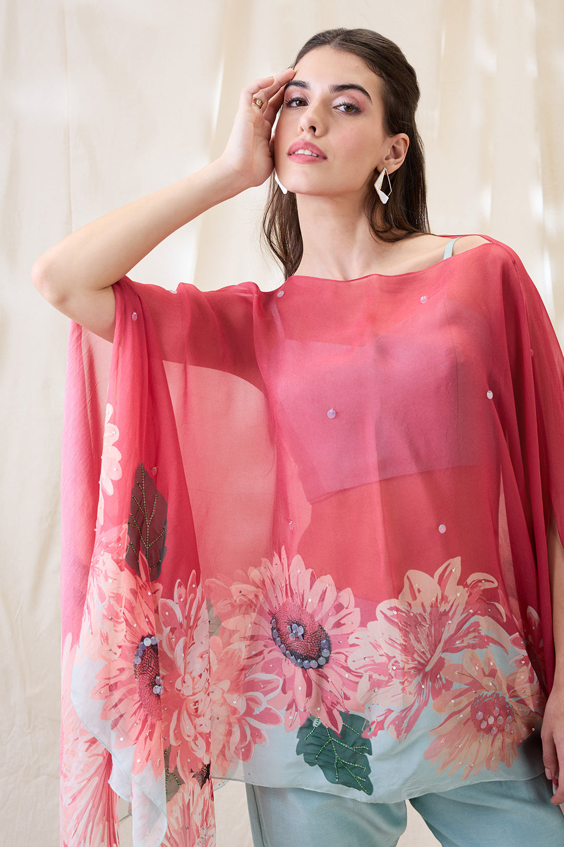 Ravya co-ord set with embellished cape