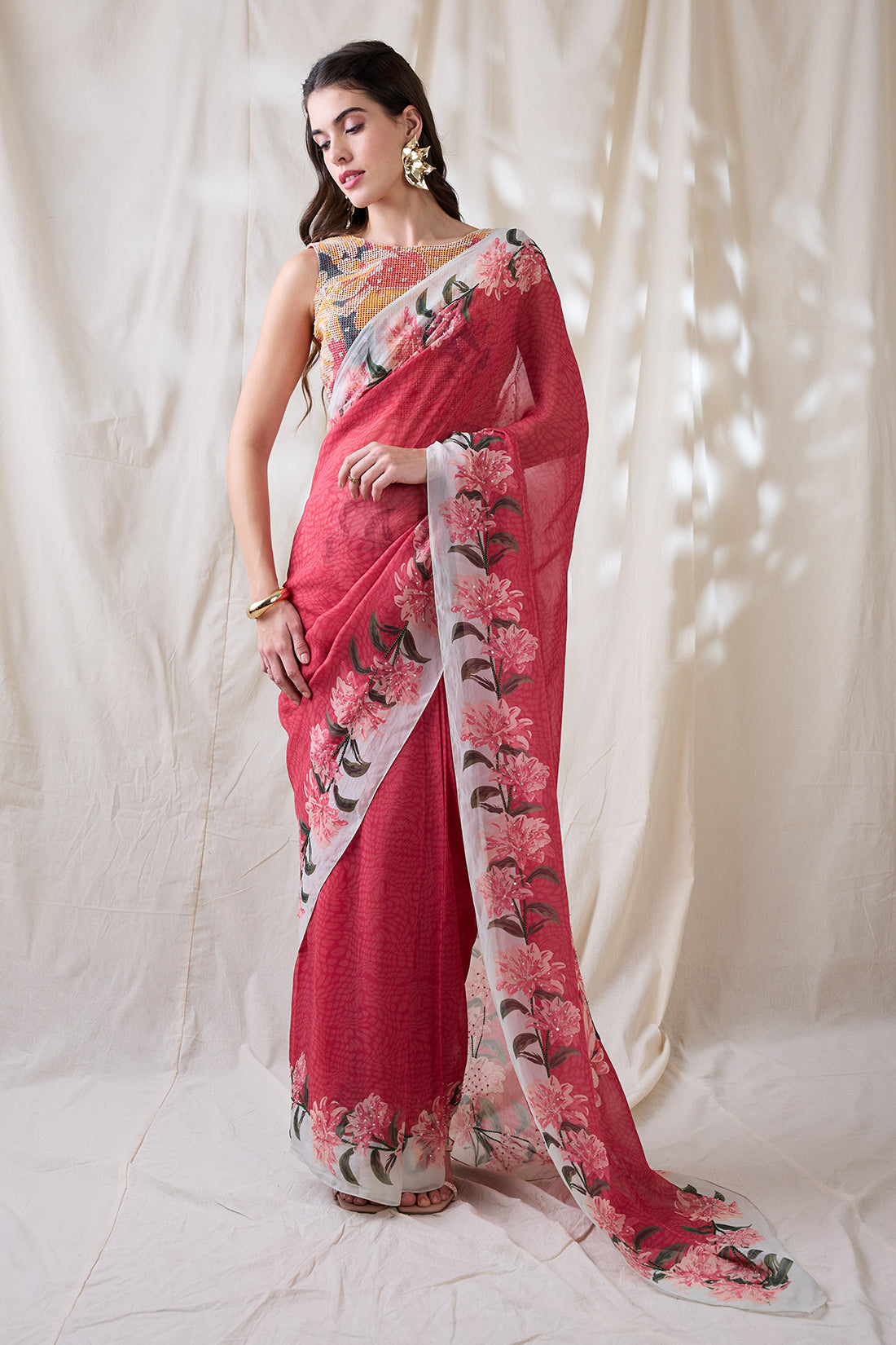 Ravya embellished pre-stitched saree set