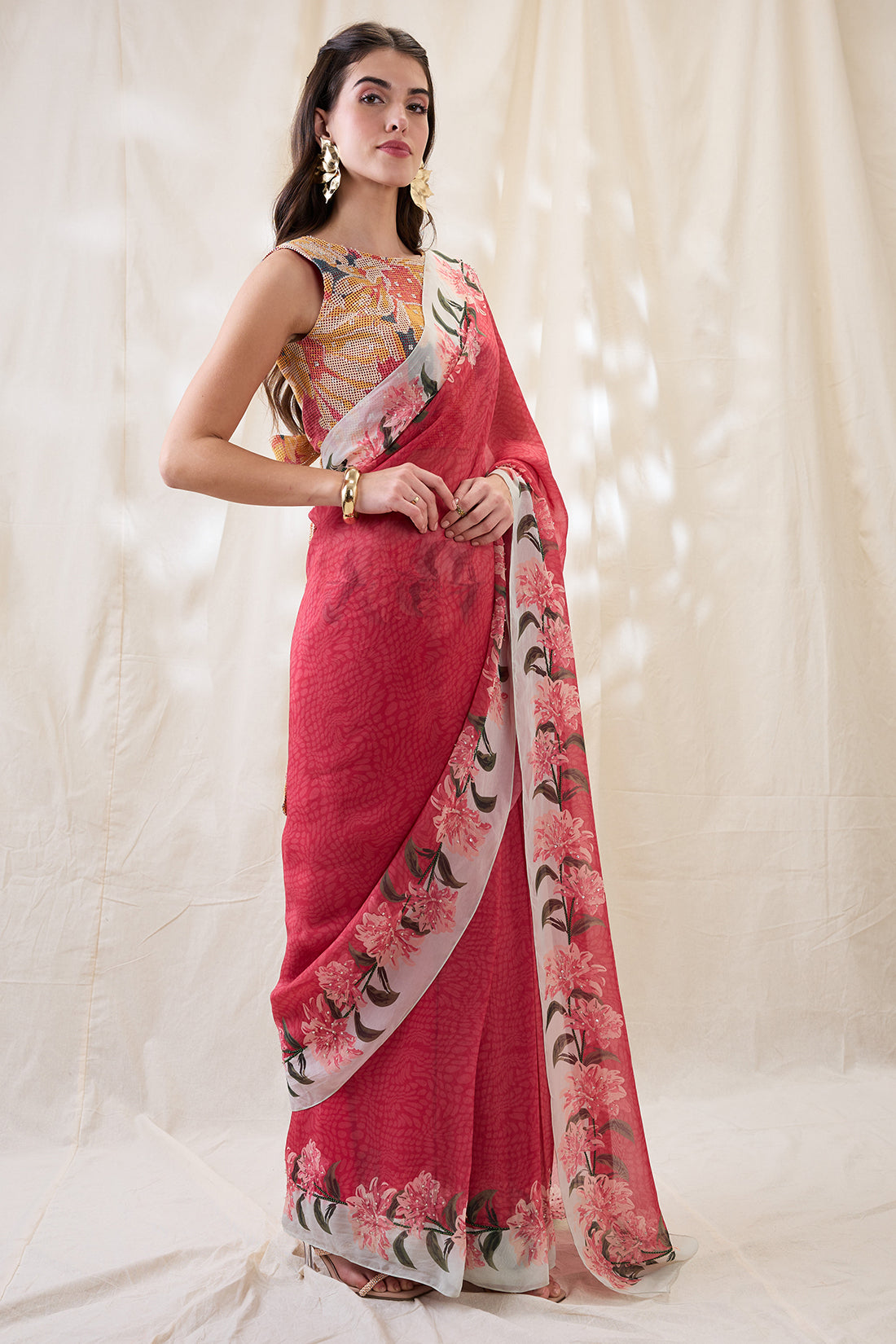 Ravya embellished pre-stitched saree set