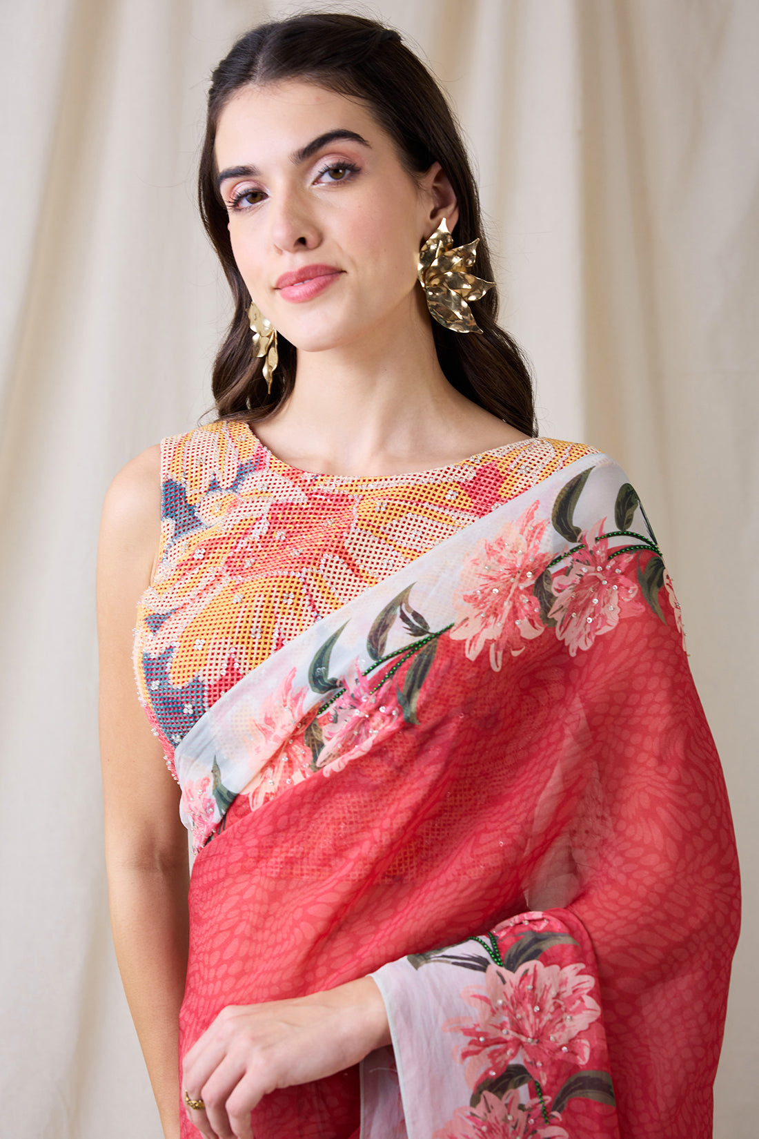 Ravya embellished pre-stitched saree set