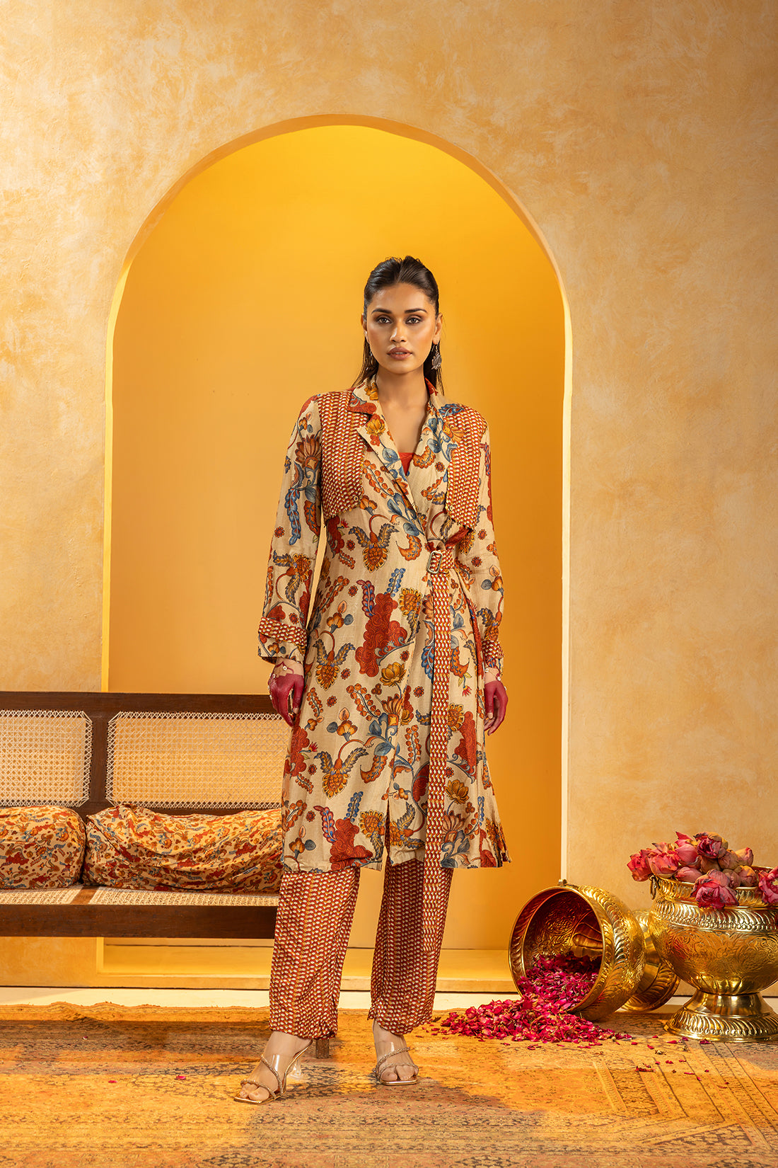 Shop Beige embellished layered kurta set for women Online