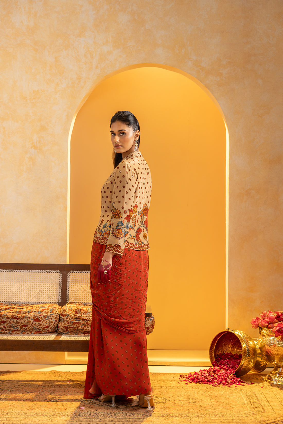 Rangtara embellished drape skirt set