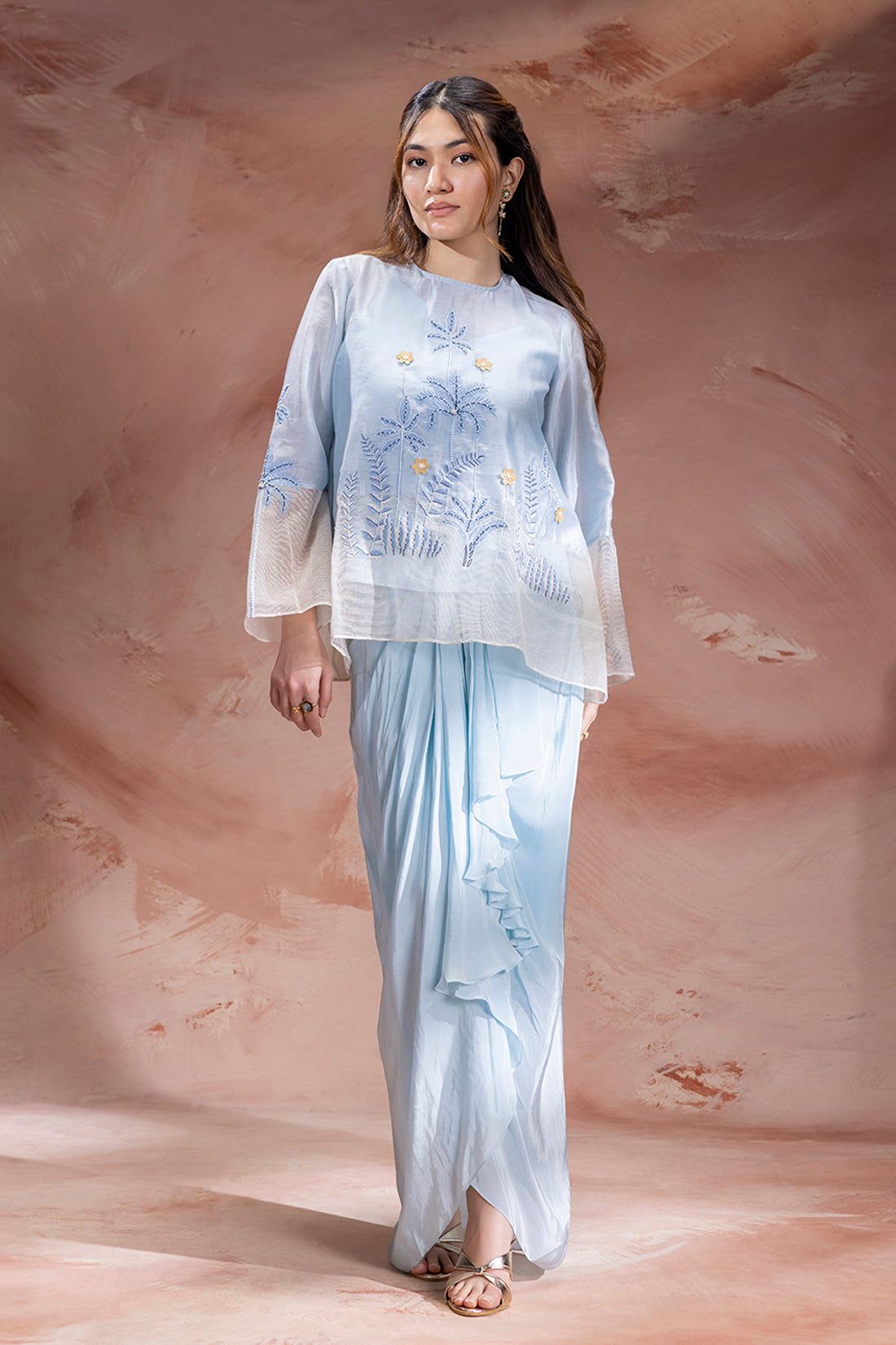 Alisa Embroidered Drape Skirt Set